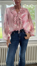 Ruffled Chiffon Blouse - Pink