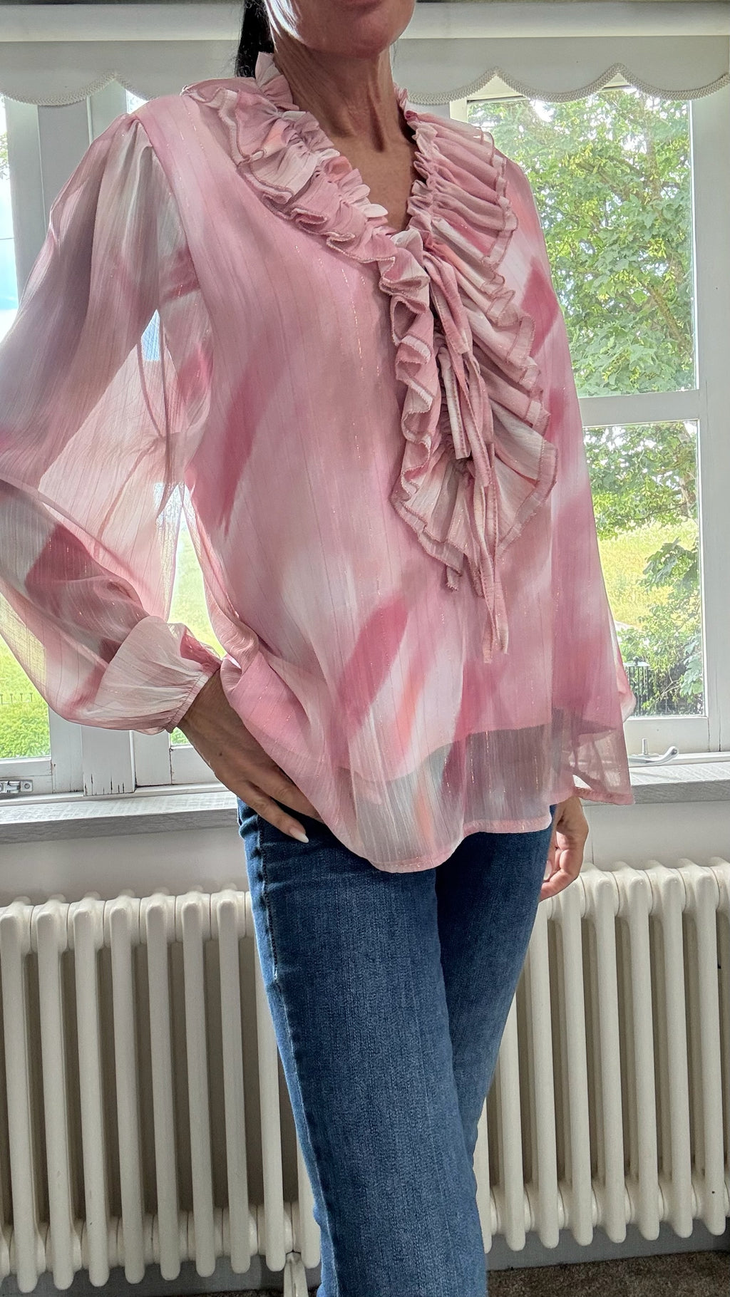 Ruffled Chiffon Blouse - Pink