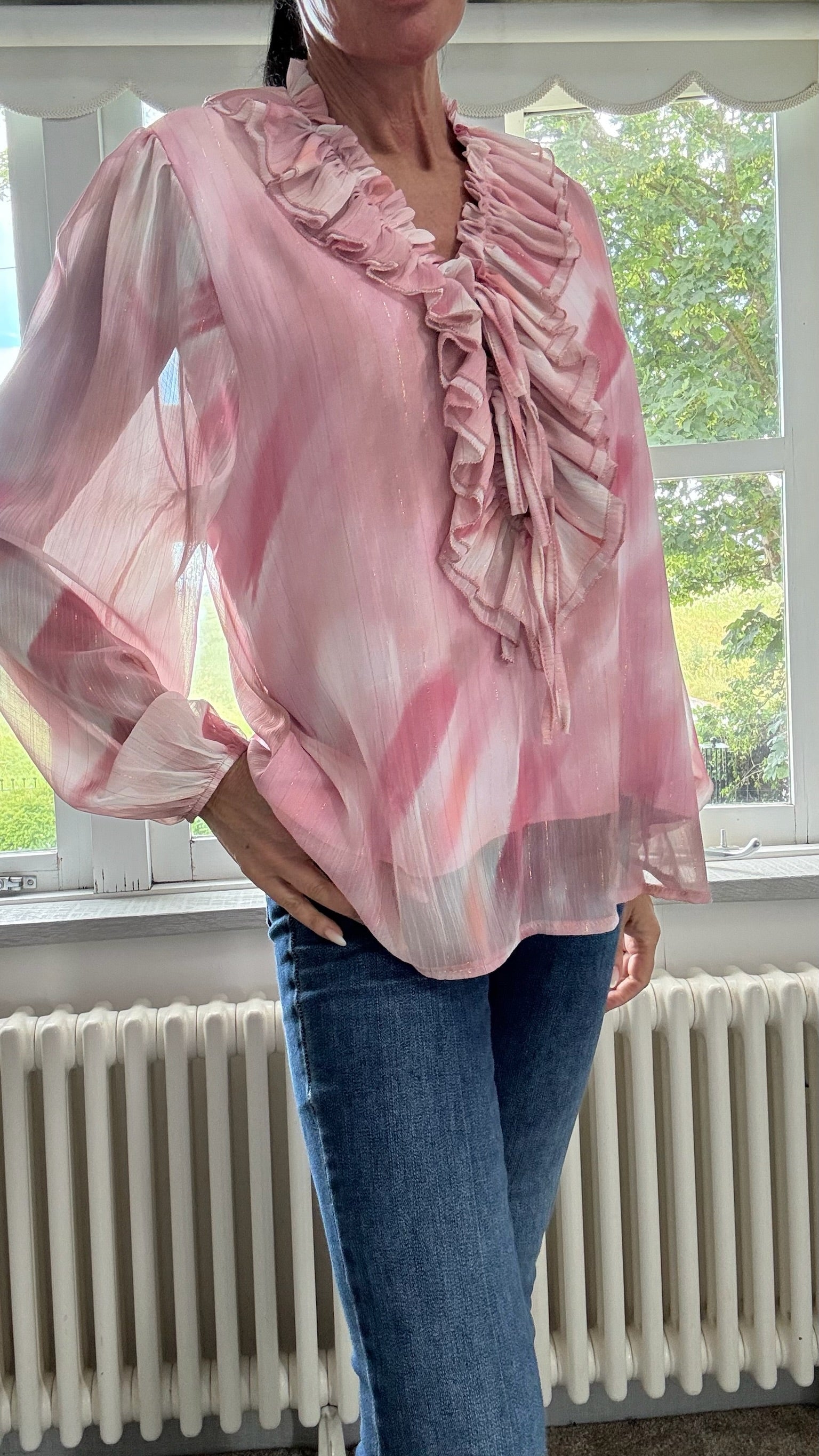 Ruffled Chiffon Blouse - Pink