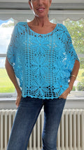 Daisy Crochet Top & Vest Set - Aqua Blue