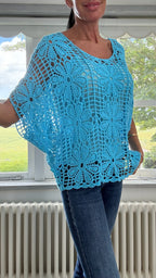 Daisy Crochet Top & Vest Set - Aqua Blue