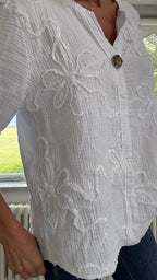 Daisy Cheesecloth Top - White