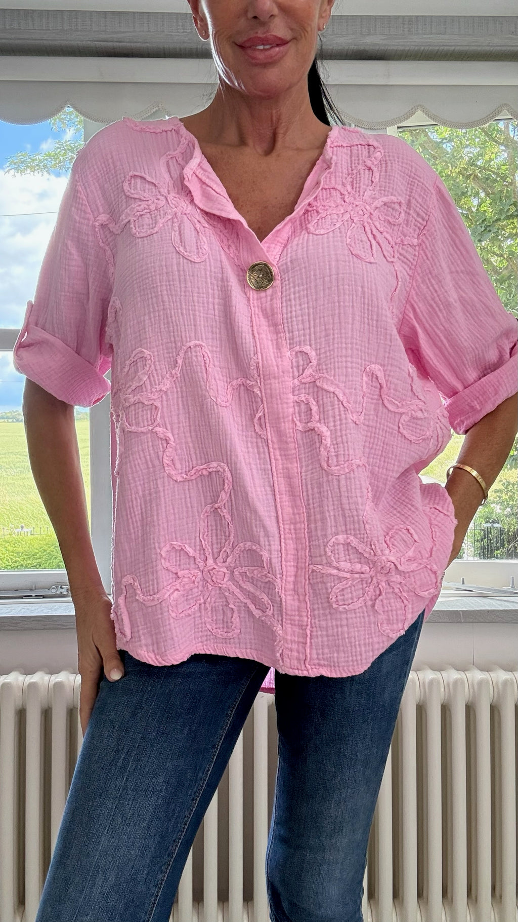 Daisy Cheesecloth Top - Pink