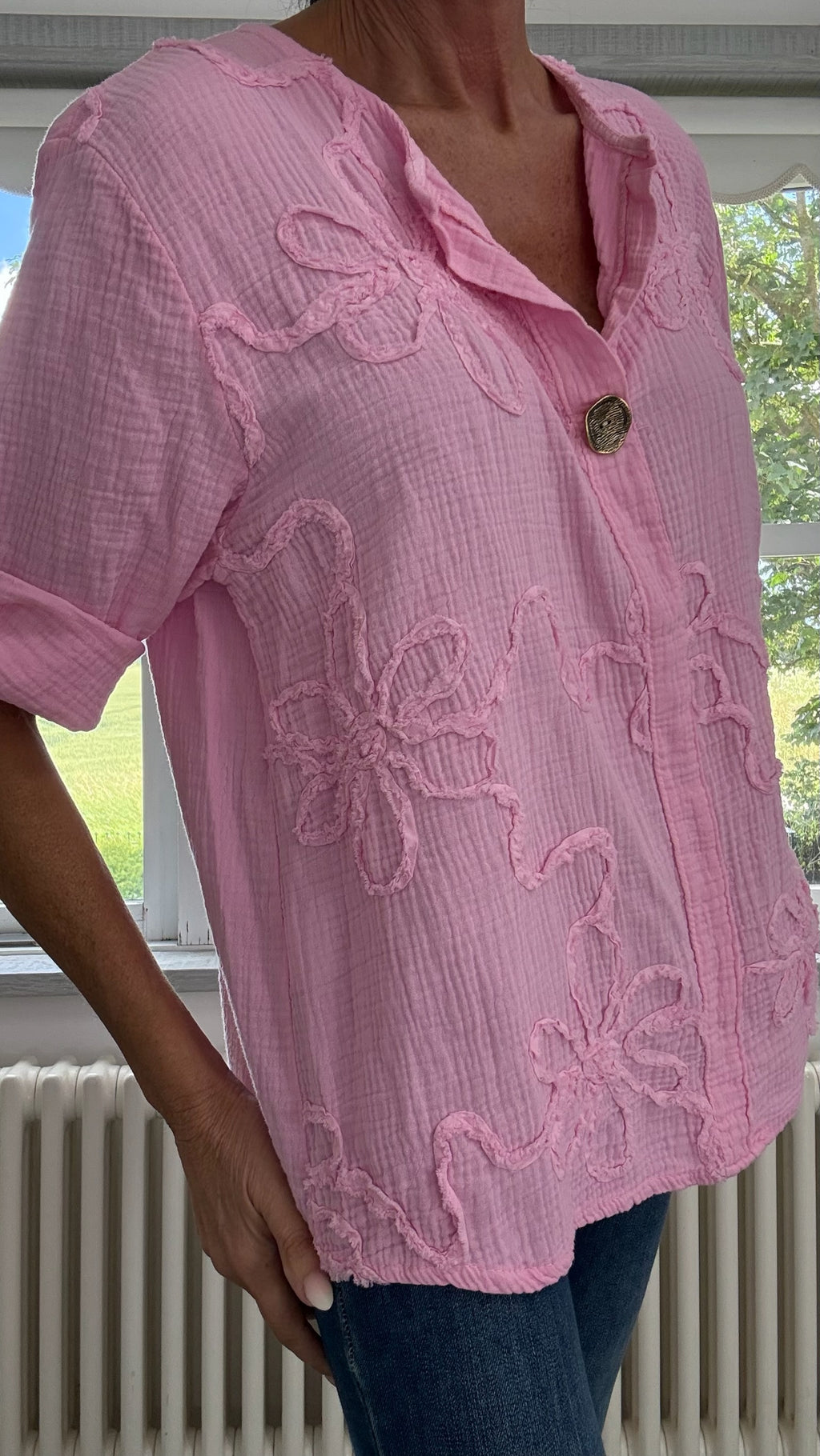 Daisy Cheesecloth Top - Pink