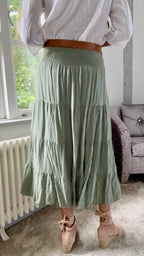 Lace Panel Maxi Skirt - Green