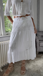 Lace Panel Maxi Skirt - White