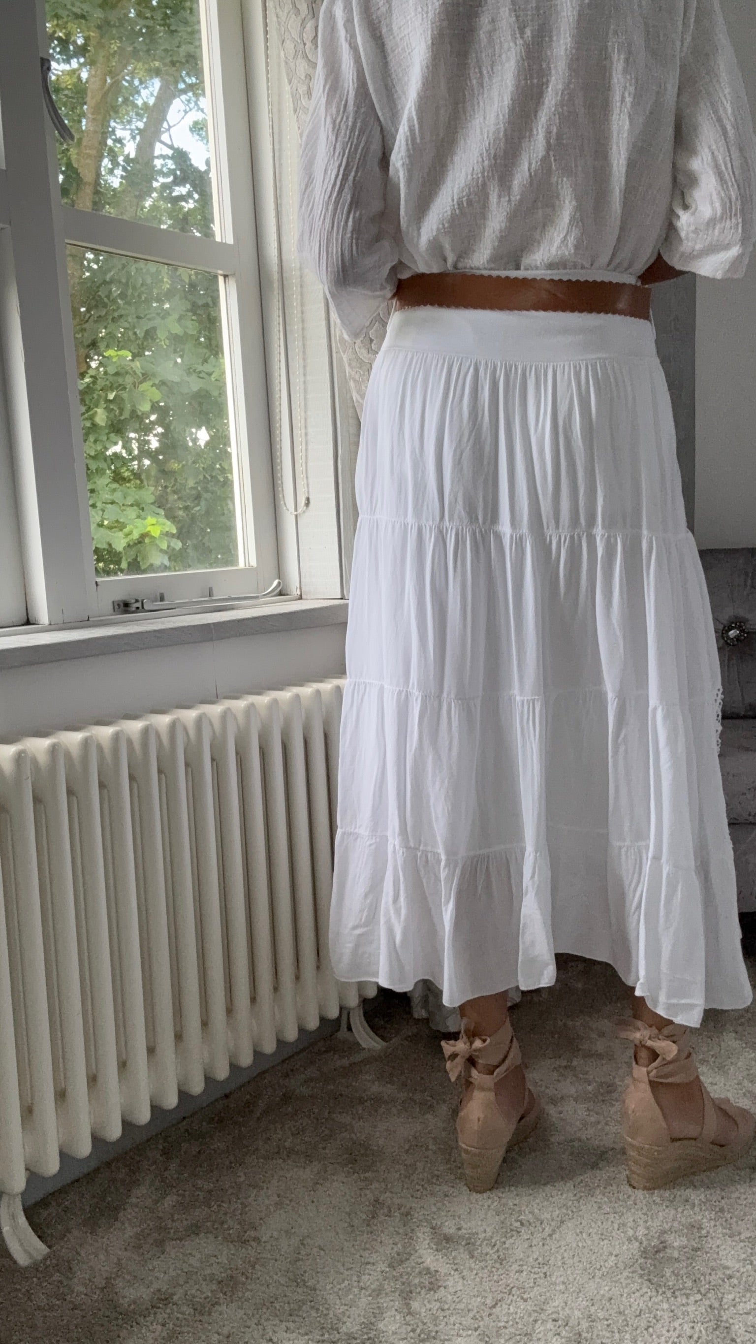Lace Panel Maxi Skirt - White
