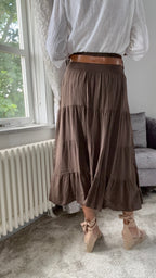 Lace Panel Maxi Skirt - Brown