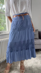 Lace Panel Maxi Skirt - Blue