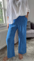 Coastal Stripe Cotton Trousers - Sky Blue Stripe