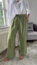 Coastal Stripe Cotton Trousers - Olive Stripe