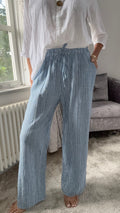 Coastal Stripe Cotton Trousers - Blue & White Stripe
