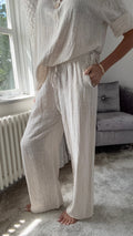 Coastal Stripe Cotton Trousers - Stone Stripe