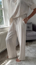 Coastal Stripe Cotton Trousers - Stone Stripe