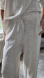 Coastal Stripe Cotton Trousers - Stone Stripe