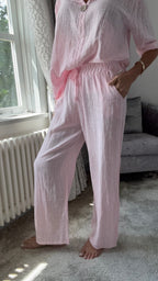 Coastal Stripe Cotton Trousers - Pink Stripe