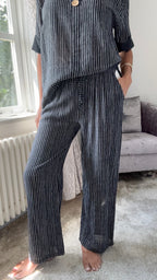 Coastal Stripe Cotton Trousers - Black & white