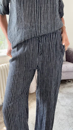 Coastal Stripe Cotton Trousers - Black & white