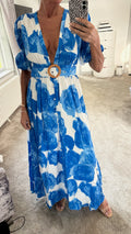 Santorini Blue Floral Maxi Dress