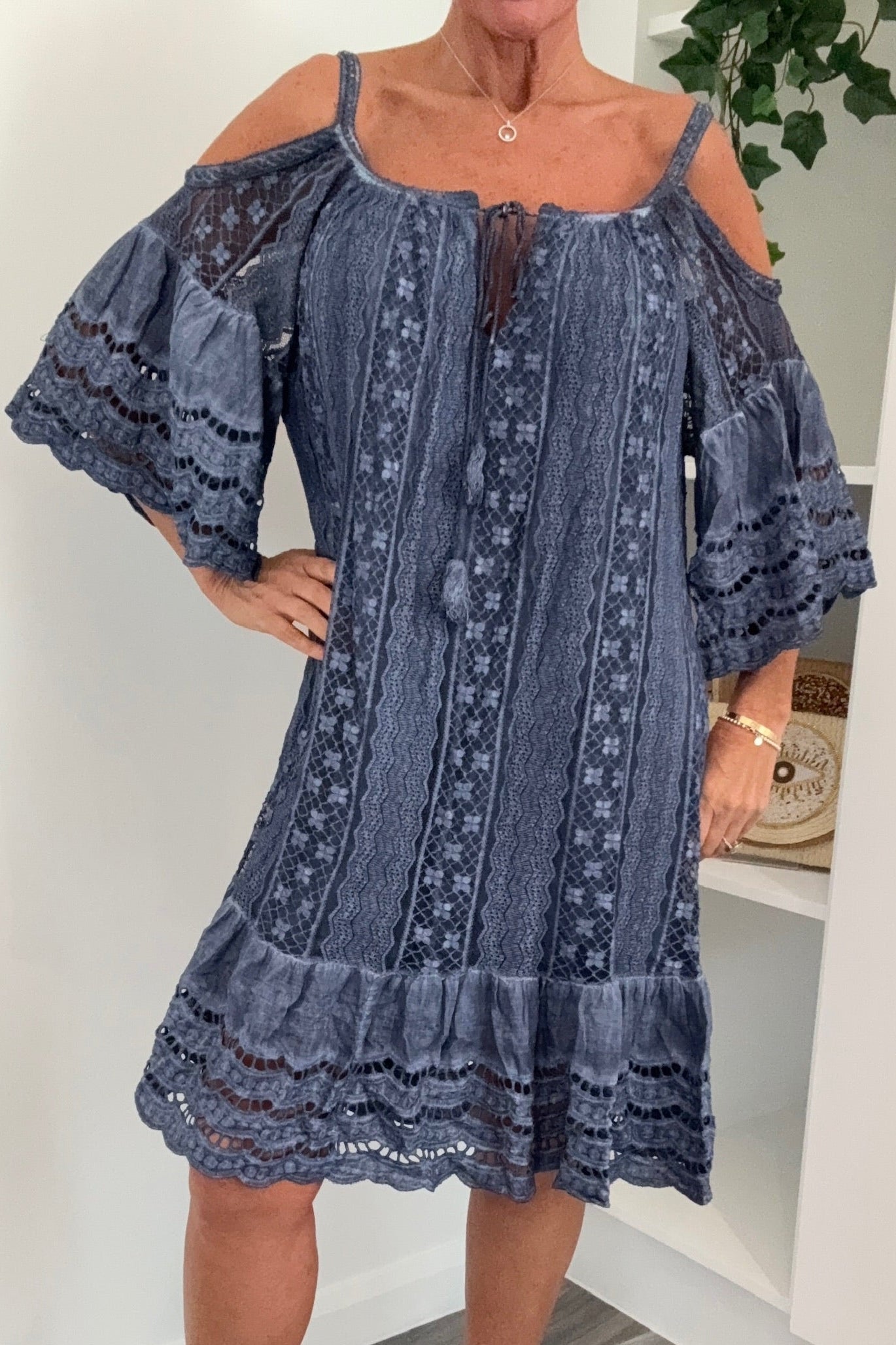 Ibiza Lace Beach Dress - Navy