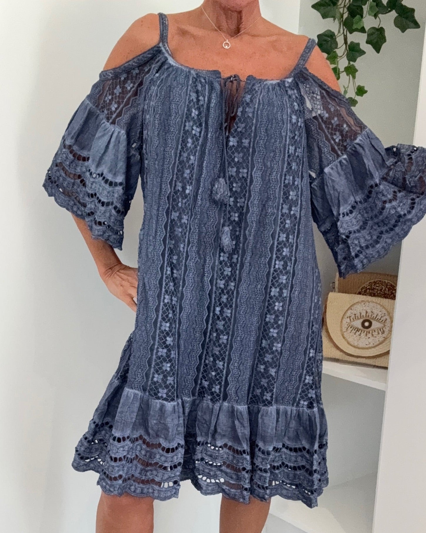 Ibiza Lace Beach Dress - Navy