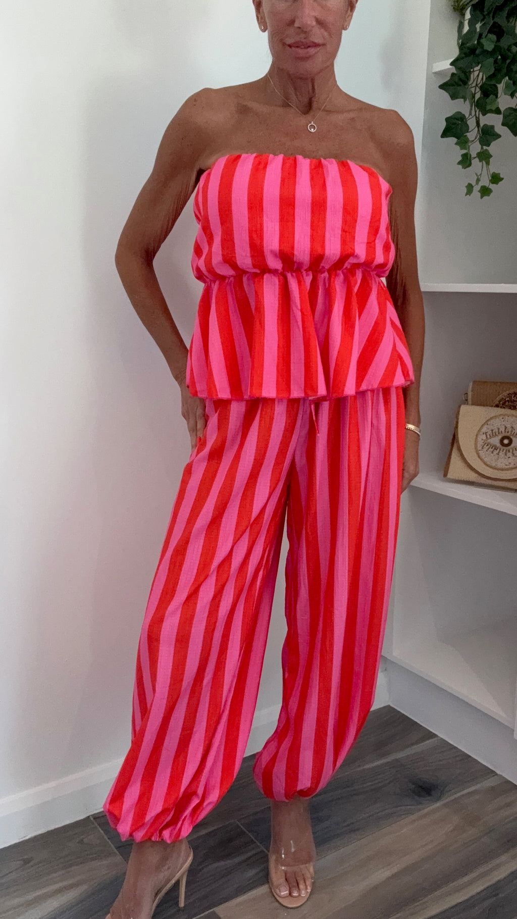 Cabana Stripe Co-Ord Set - Pink & Red