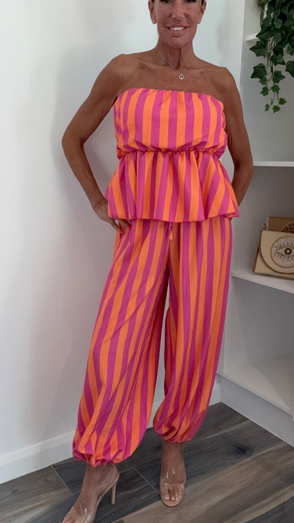 Cabana Stripe Co-Ord Set - Orange & Pink
