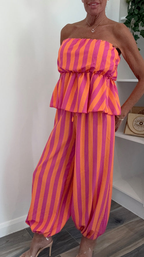 Cabana Stripe Co-Ord Set - Orange & Pink