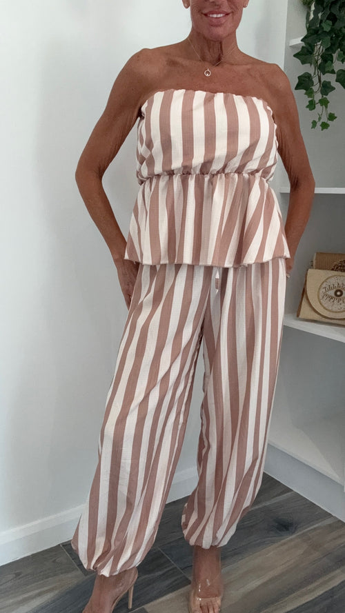 Cabana Stripe Co-Ord Set - Mocha & Cream