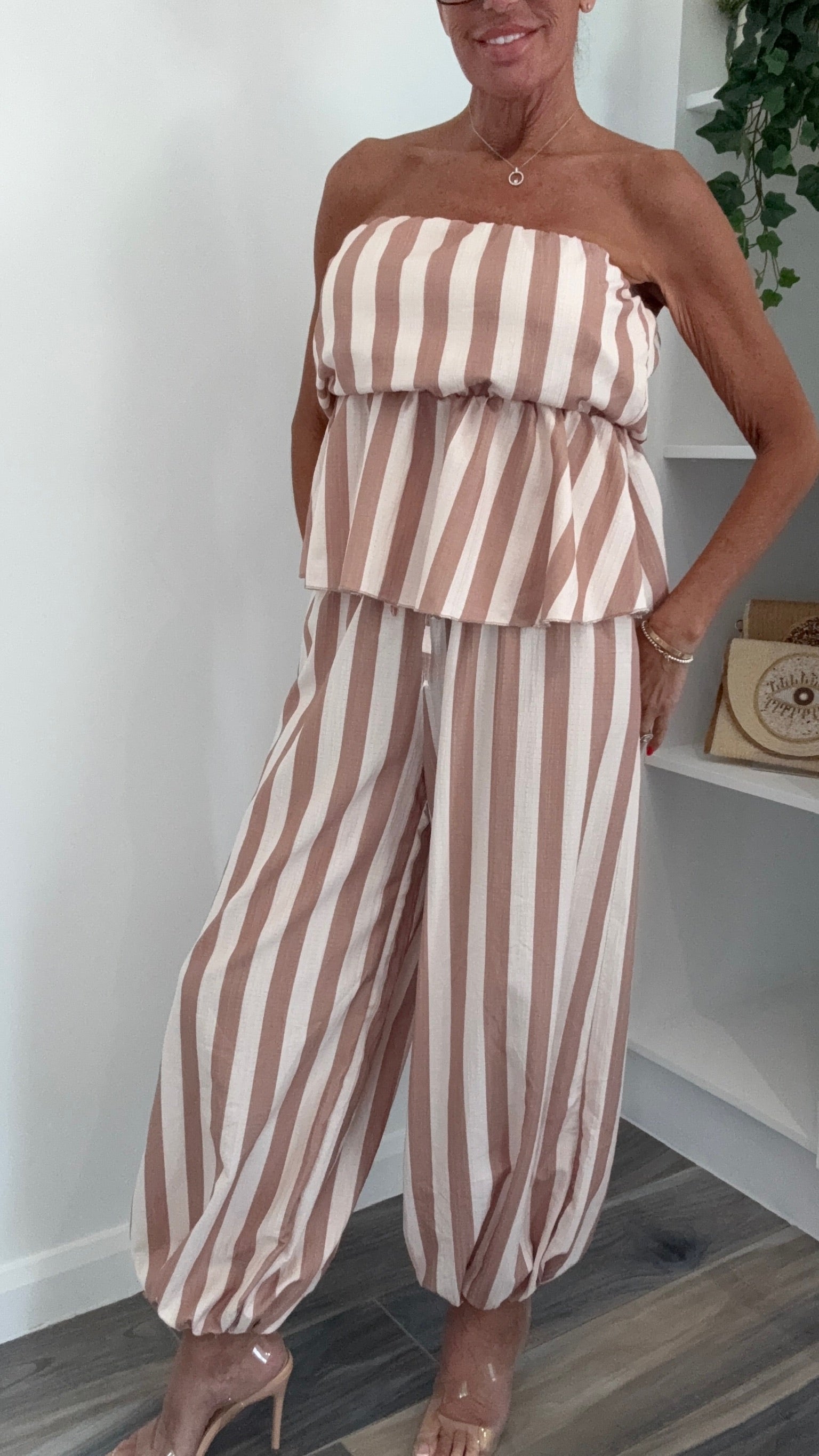 Cabana Stripe Co-Ord Set - Mocha & Cream