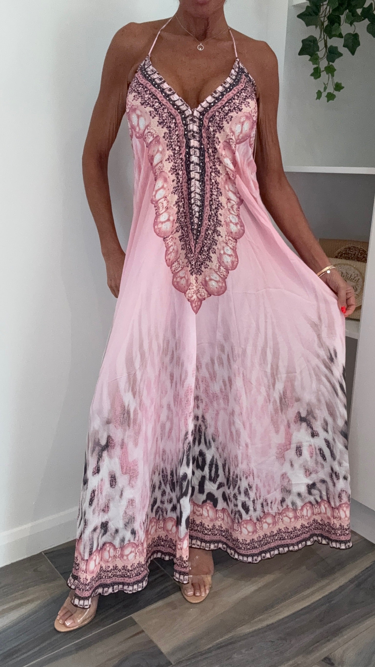 Santorini Sparkle Maxi Dress - Pink