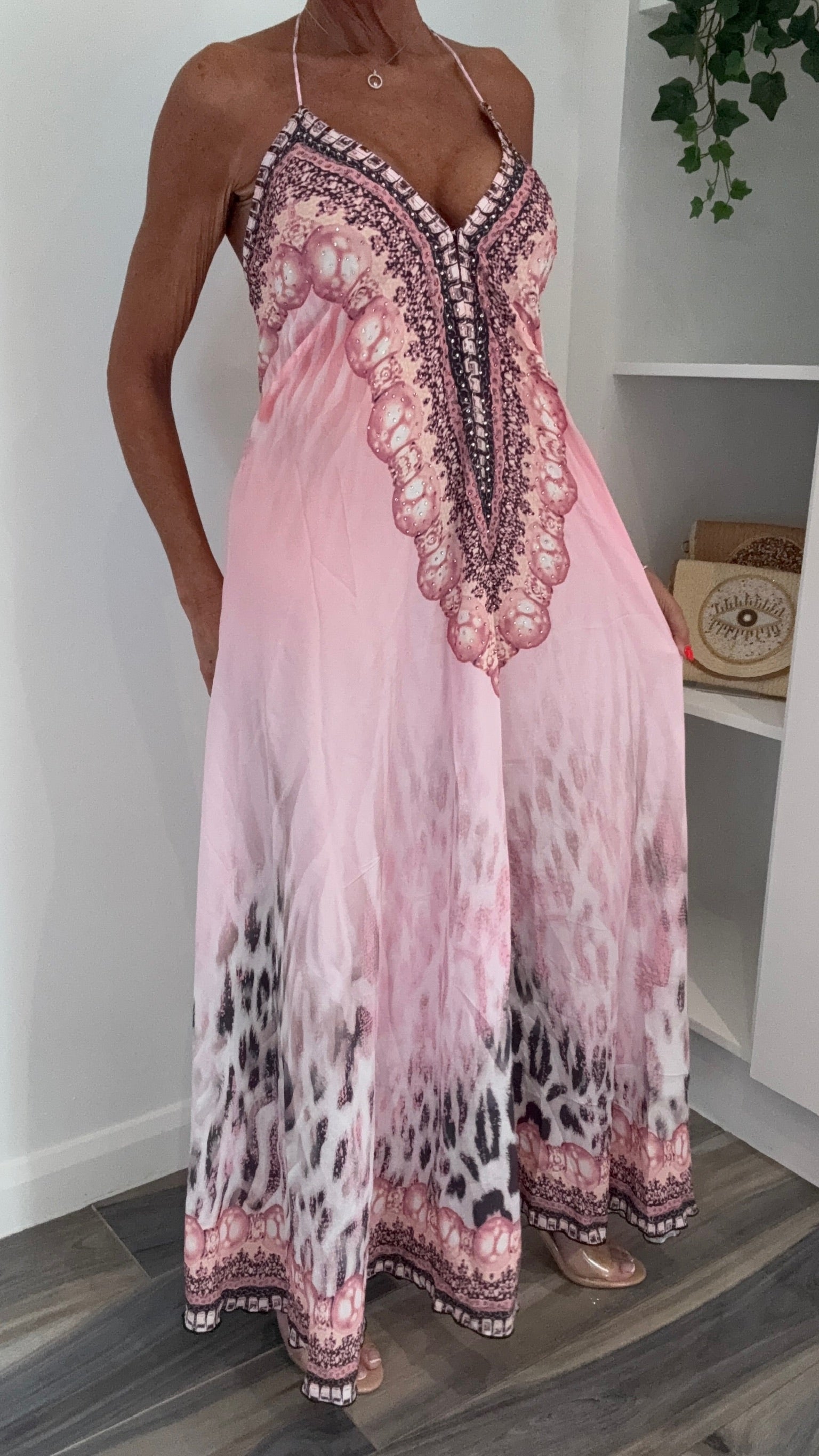 Santorini Sparkle Maxi Dress - Pink