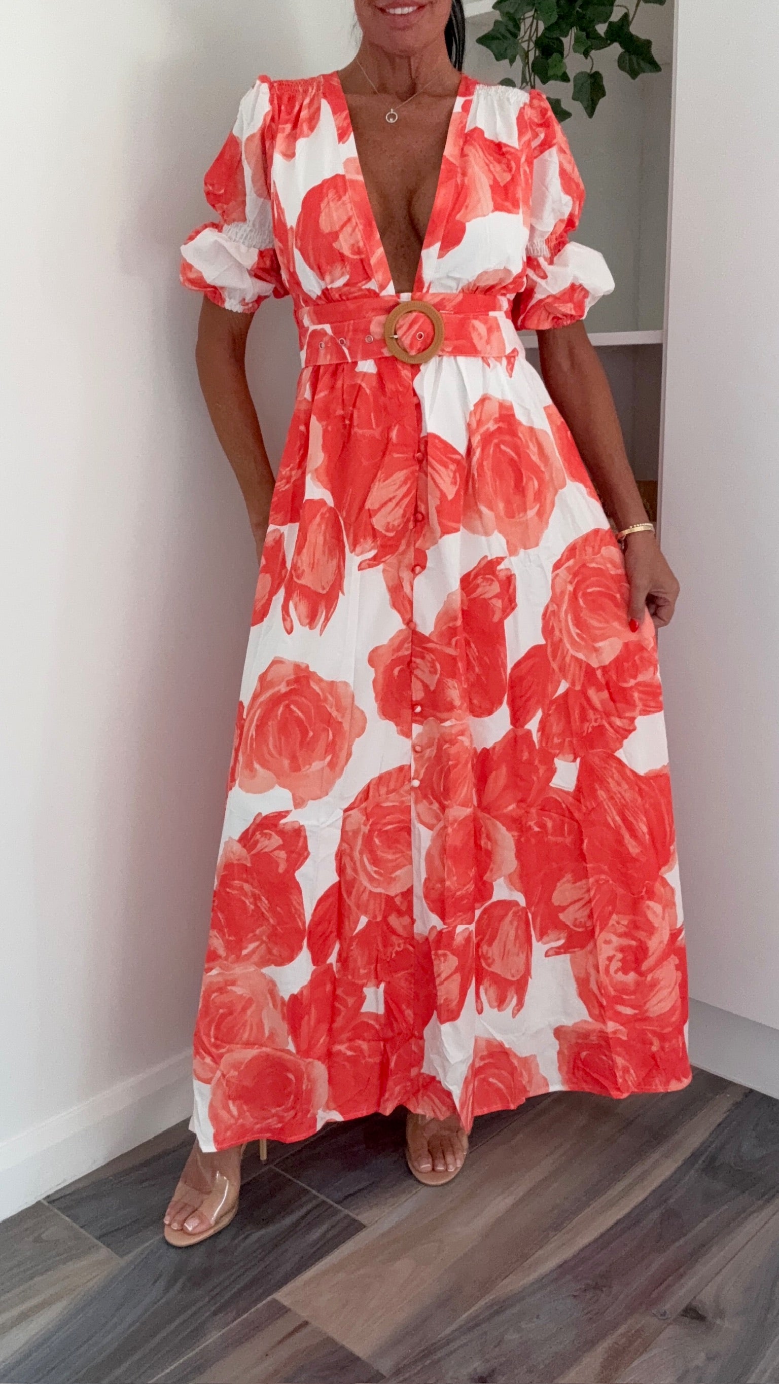 Santorini Floral Maxi Dress - Orange