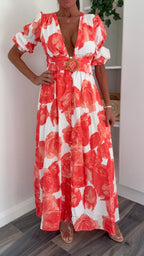 Santorini Floral Maxi Dress - Orange