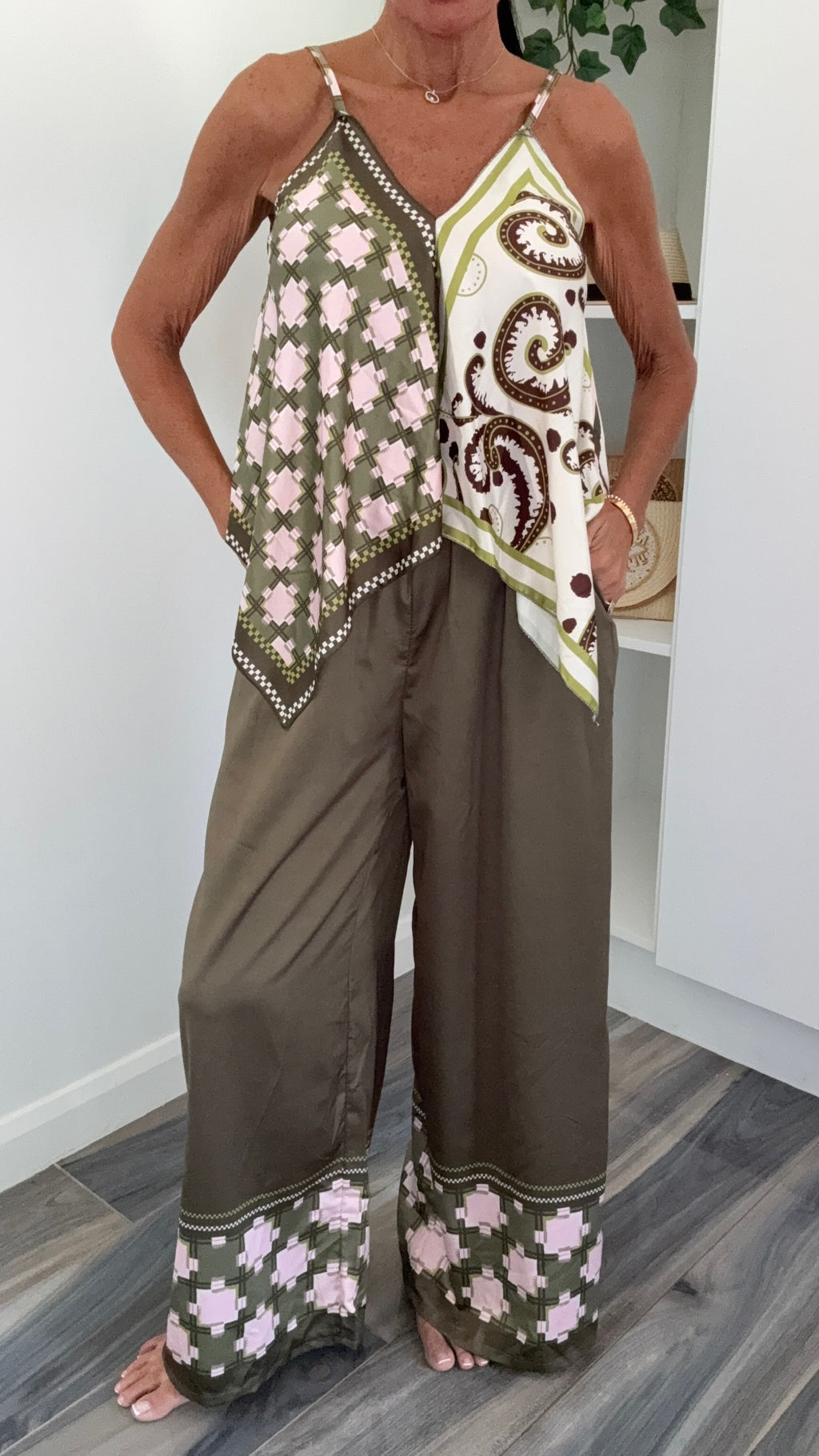 Palm Springs Scarf Print Co-Ord - Olive & Blush