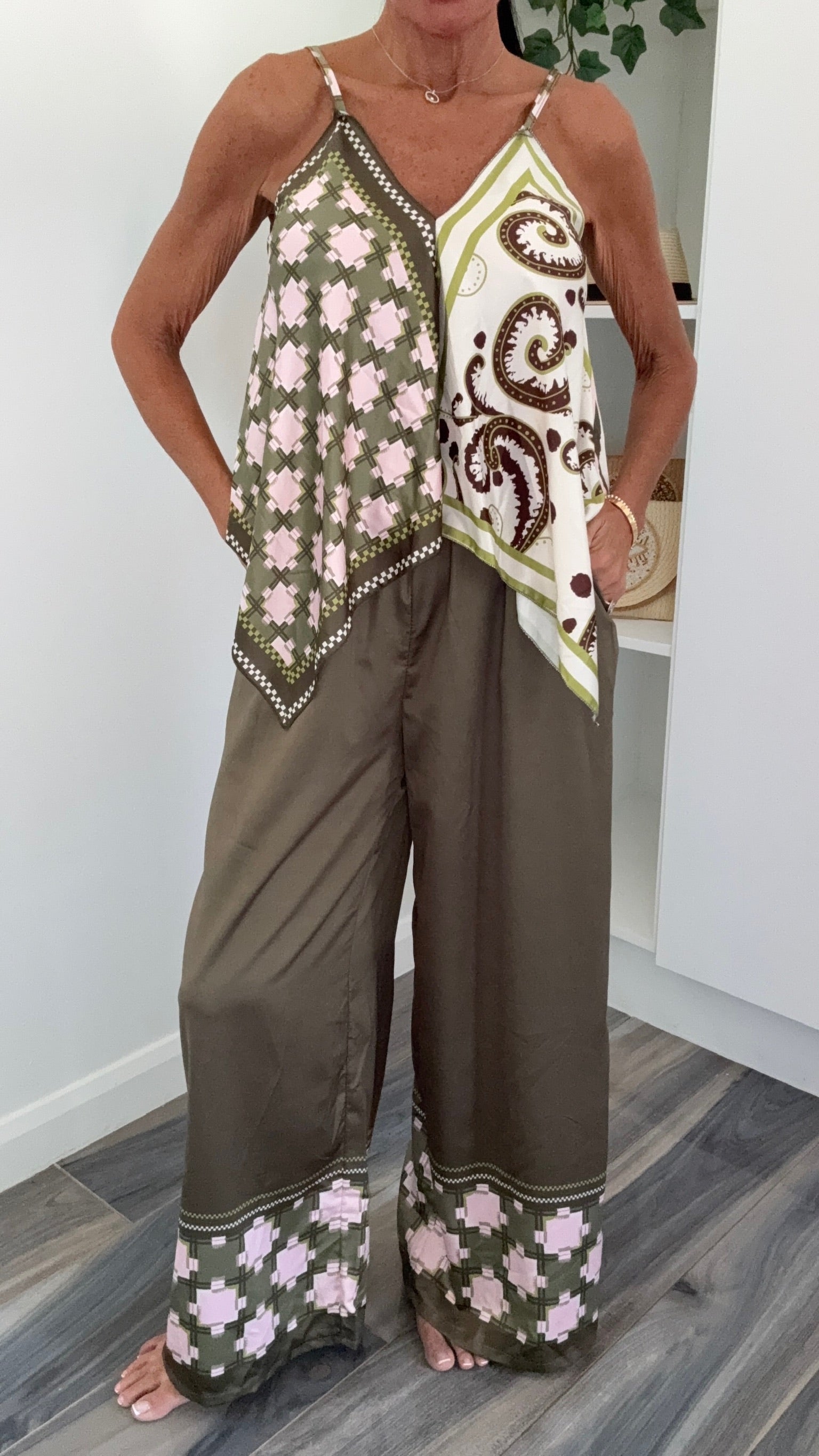 Palm Springs Scarf Print Co-Ord - Olive & Blush