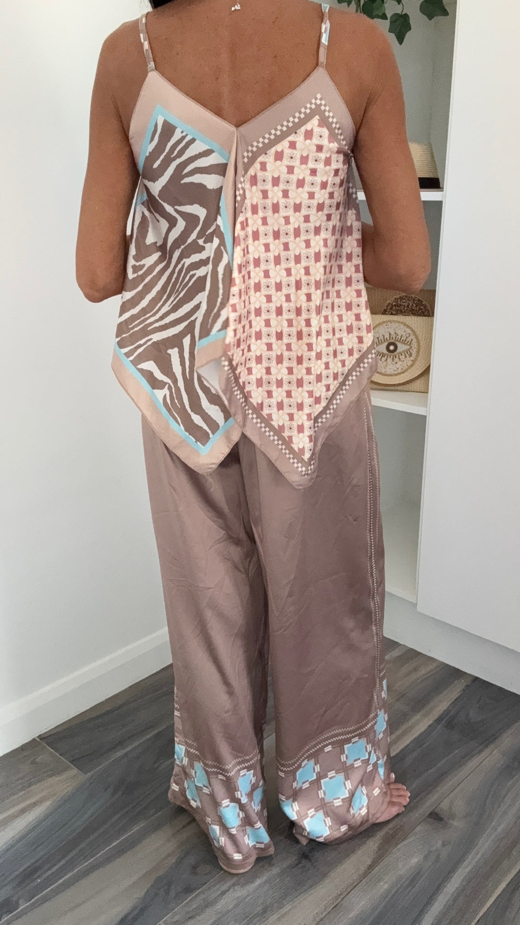 Palm Springs Scarf Print Co-Ord - Mocha & Sky
