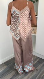 Palm Springs Scarf Print Co-Ord - Mocha & Sky