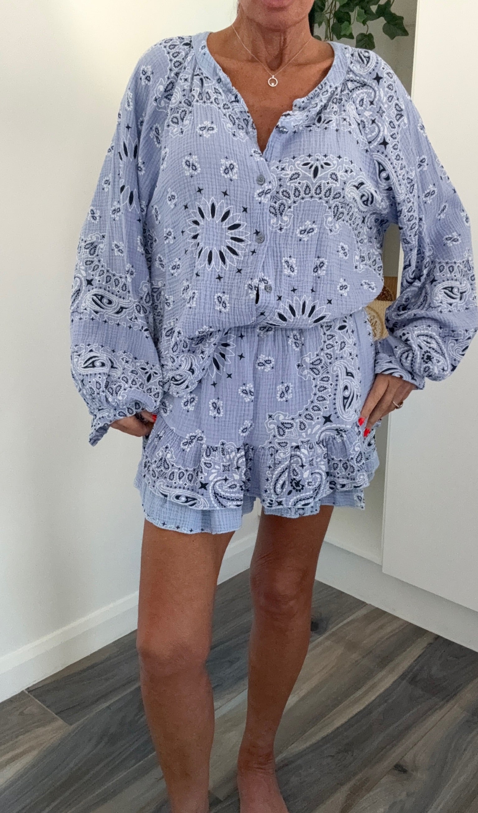 Palm Spring Bandana Shorts Co-Ord Set - Sky Blue