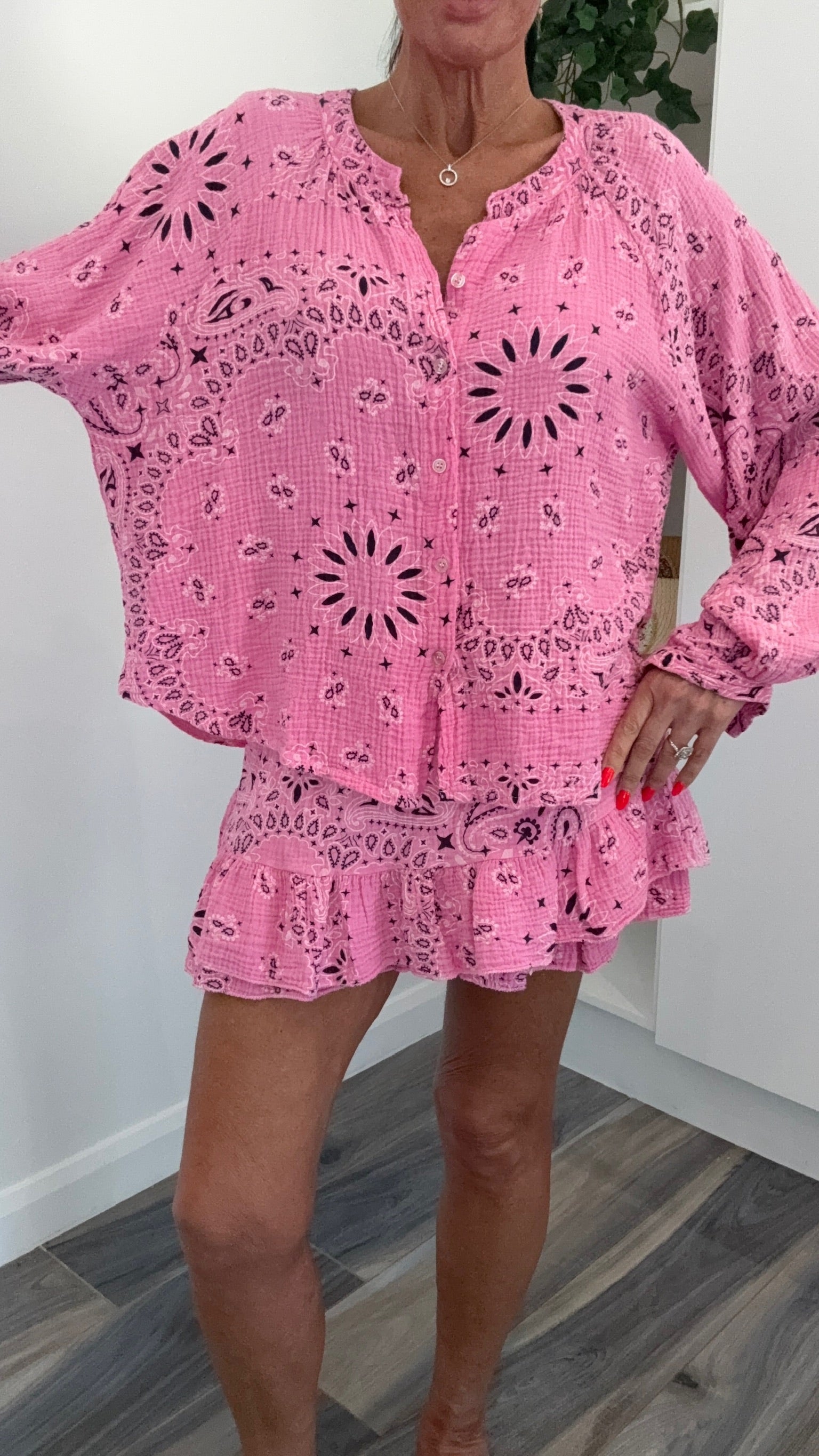 Palm Spring Bandana Shorts Co-Ord Set - Pink