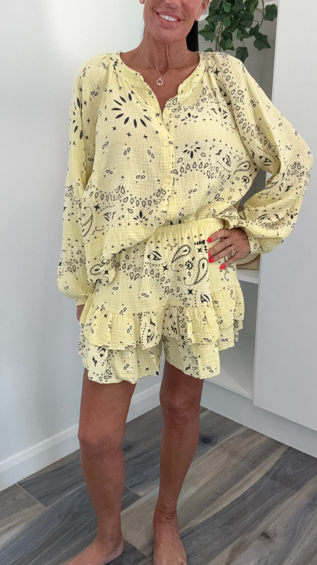 Palm Spring Bandana Shorts Co-Ord Set - Lemon