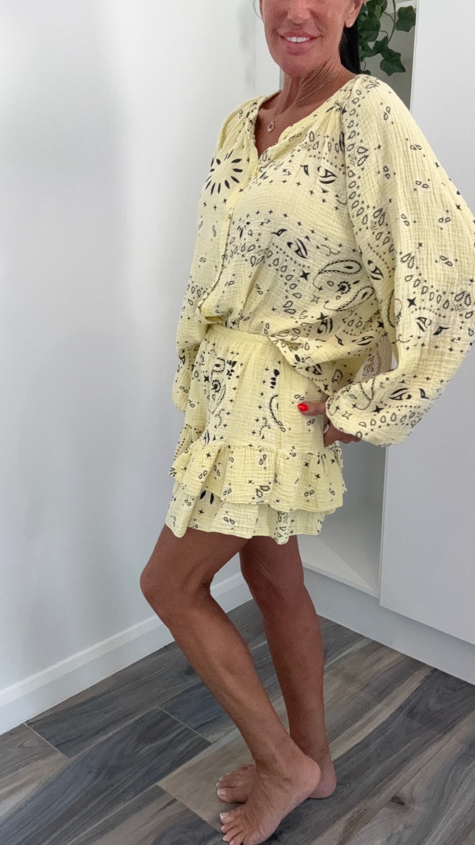 Palm Spring Bandana Shorts Co-Ord Set - Lemon