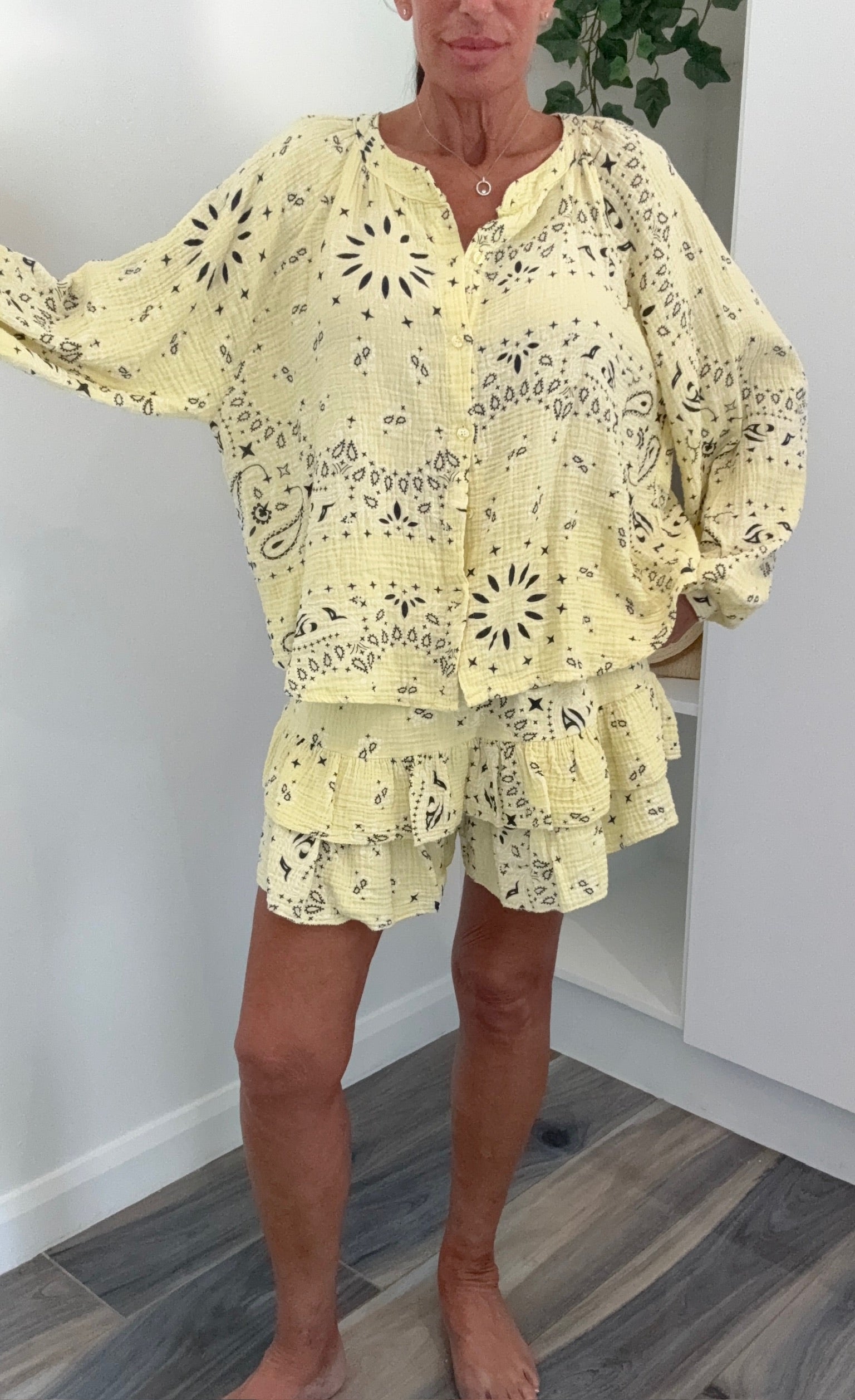 Palm Spring Bandana Shorts Co-Ord Set - Lemon