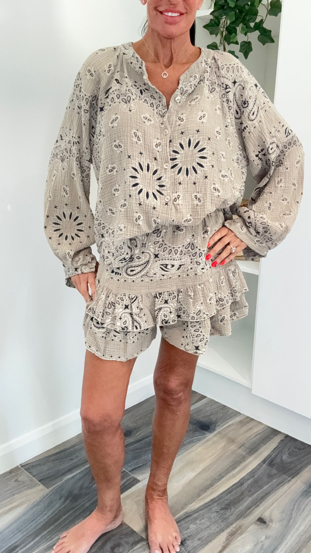 Palm Spring Bandana Shorts Co-Ord Set - Stone