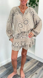 Palm Spring Bandana Shorts Co-Ord Set - Stone
