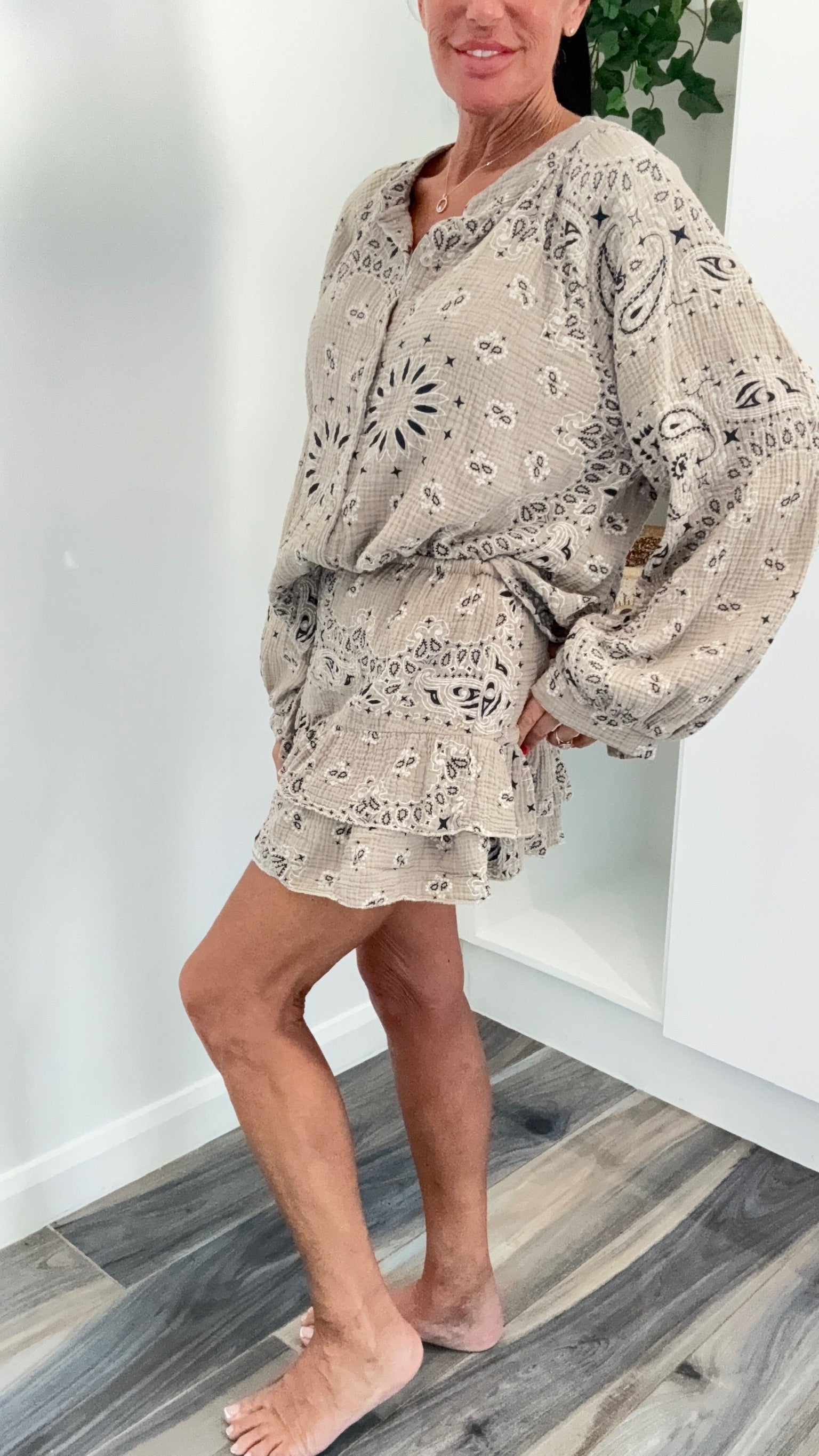 Palm Spring Bandana Shorts Co-Ord Set - Stone