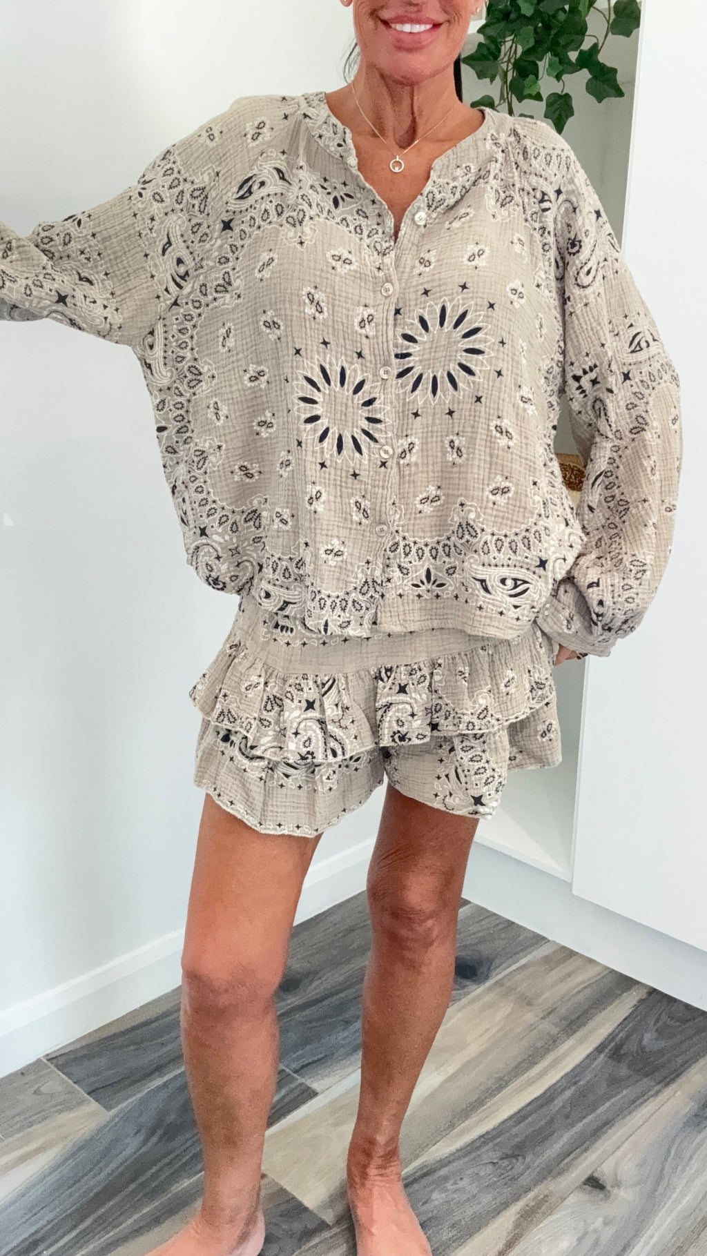 Palm Spring Bandana Shorts Co-Ord Set - Stone