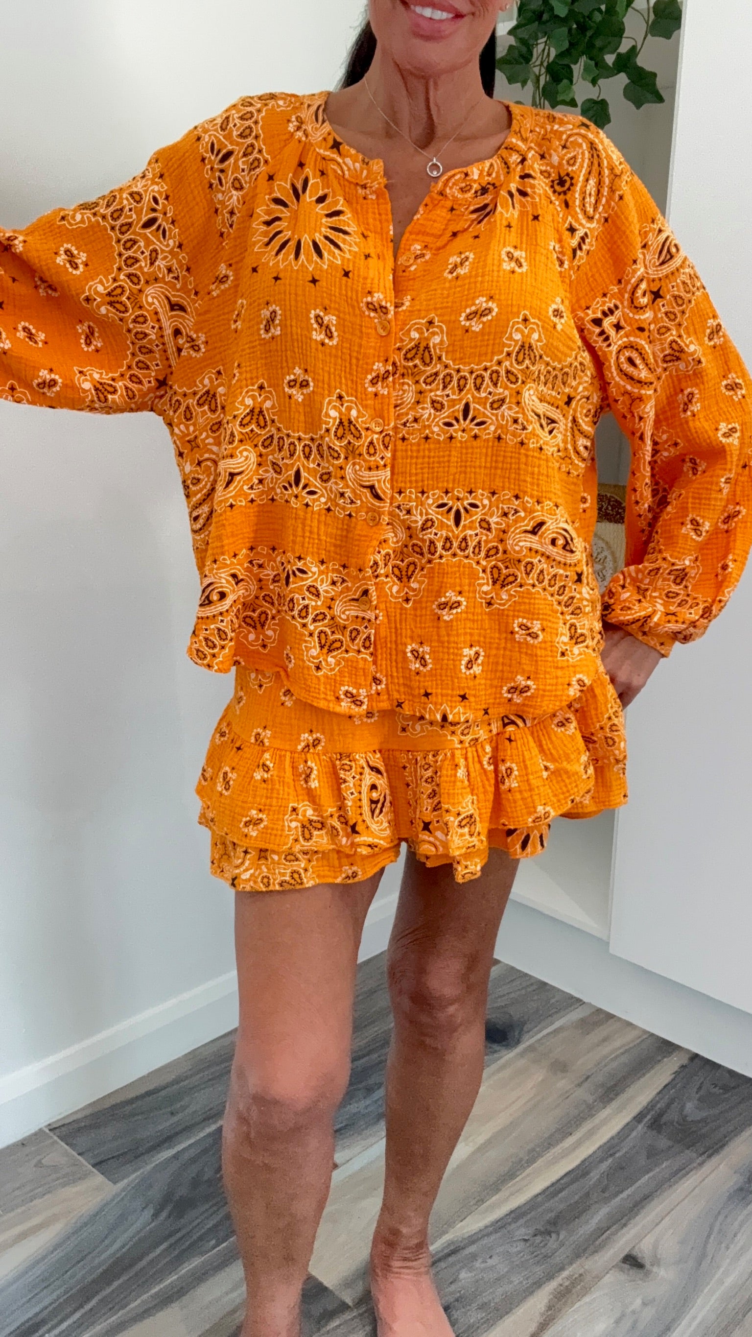 Palm Spring Bandana Shorts Co-Ord Set - Orange